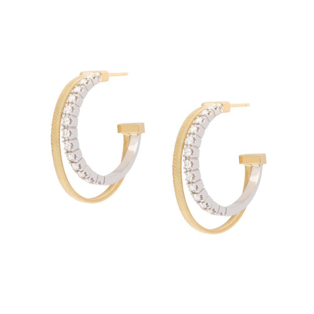 Marco Bicego Masai Collection 18k Yellow Gold Double Hoop Earrings With Diamonds